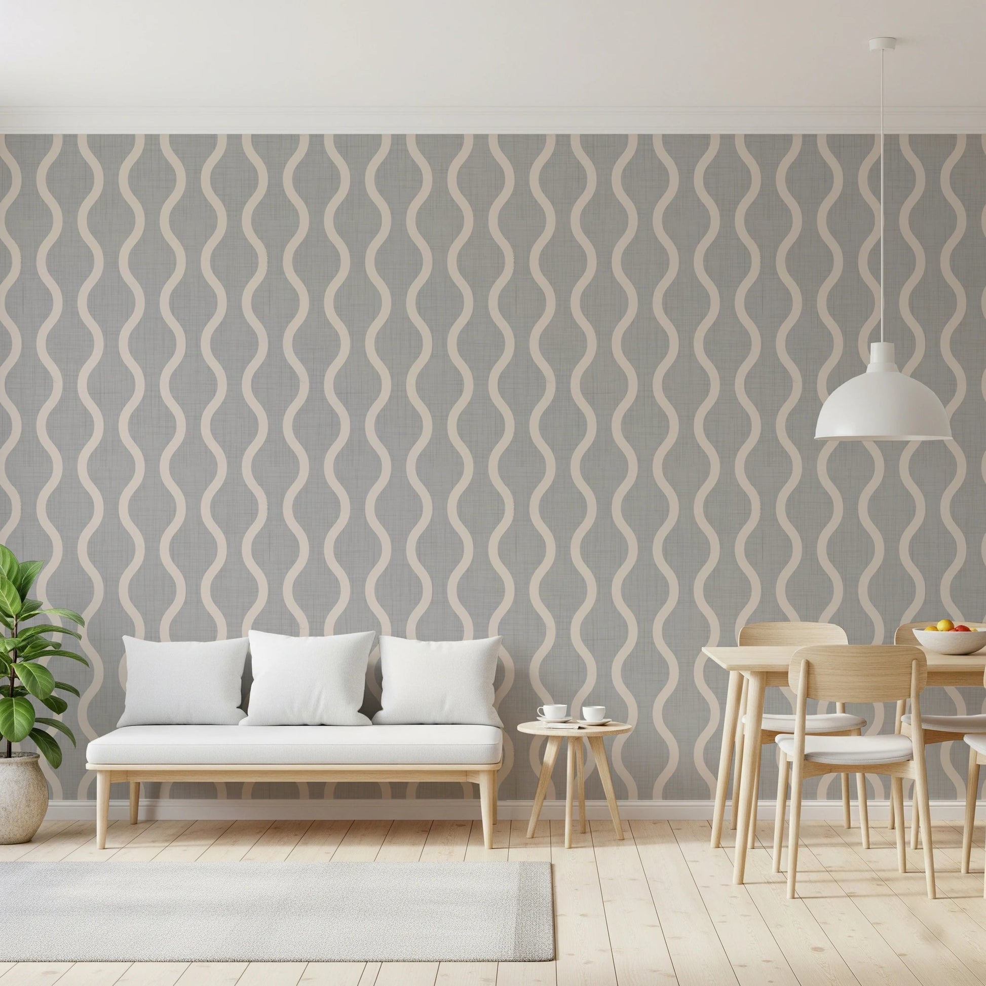 Cozy Scandi Folk Wavy Stripe Warm Linen - Craft Stripe Wallpaper⁠