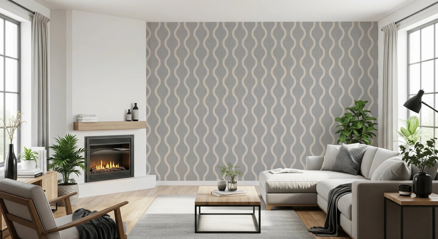 Cozy Scandi Folk Wavy Stripe Warm Linen - Craft Stripe Wallpaper⁠
