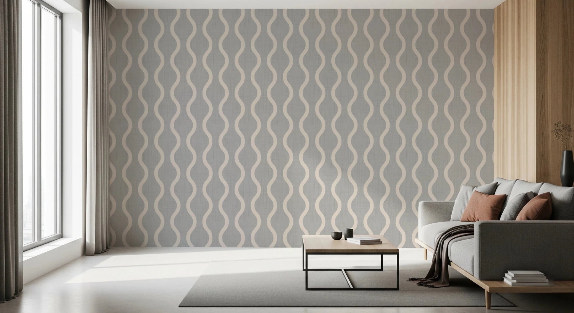 Cozy Scandi Folk Wavy Stripe Warm Linen - Craft Stripe Wallpaper⁠