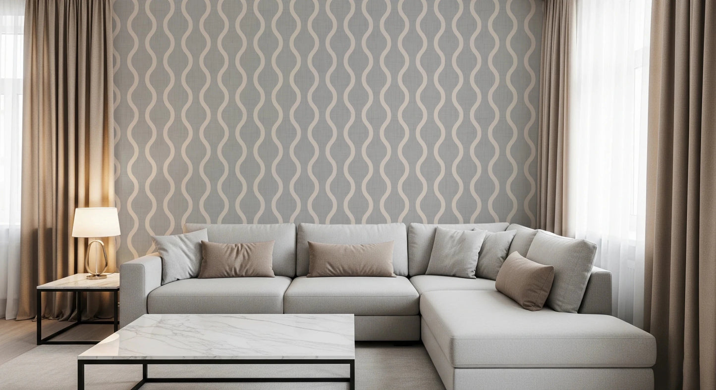 Cozy Scandi Folk Wavy Stripe Warm Linen - Craft Stripe Wallpaper⁠