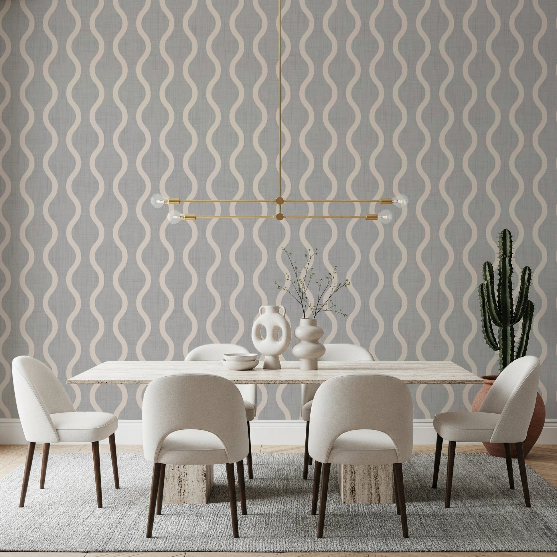 Cozy Scandi Folk Wavy Stripe Warm Linen - Craft Stripe Wallpaper⁠