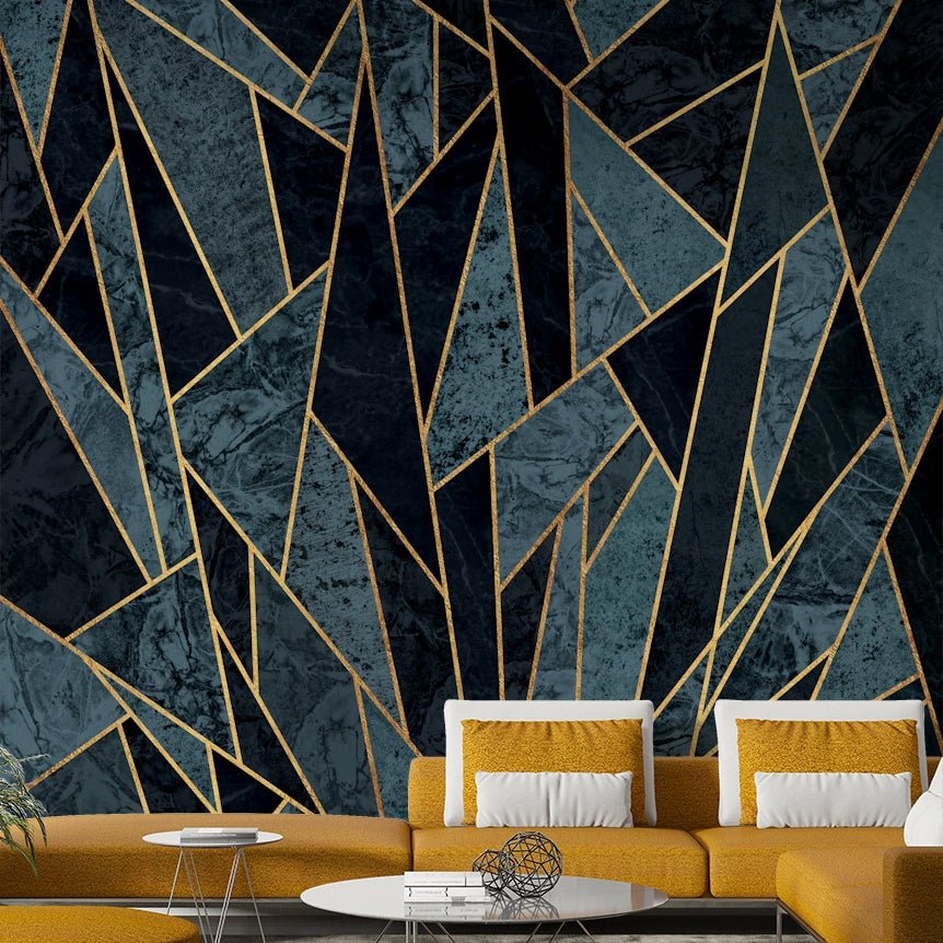 Cracked ice effect wall mural with shades of blue and grey

