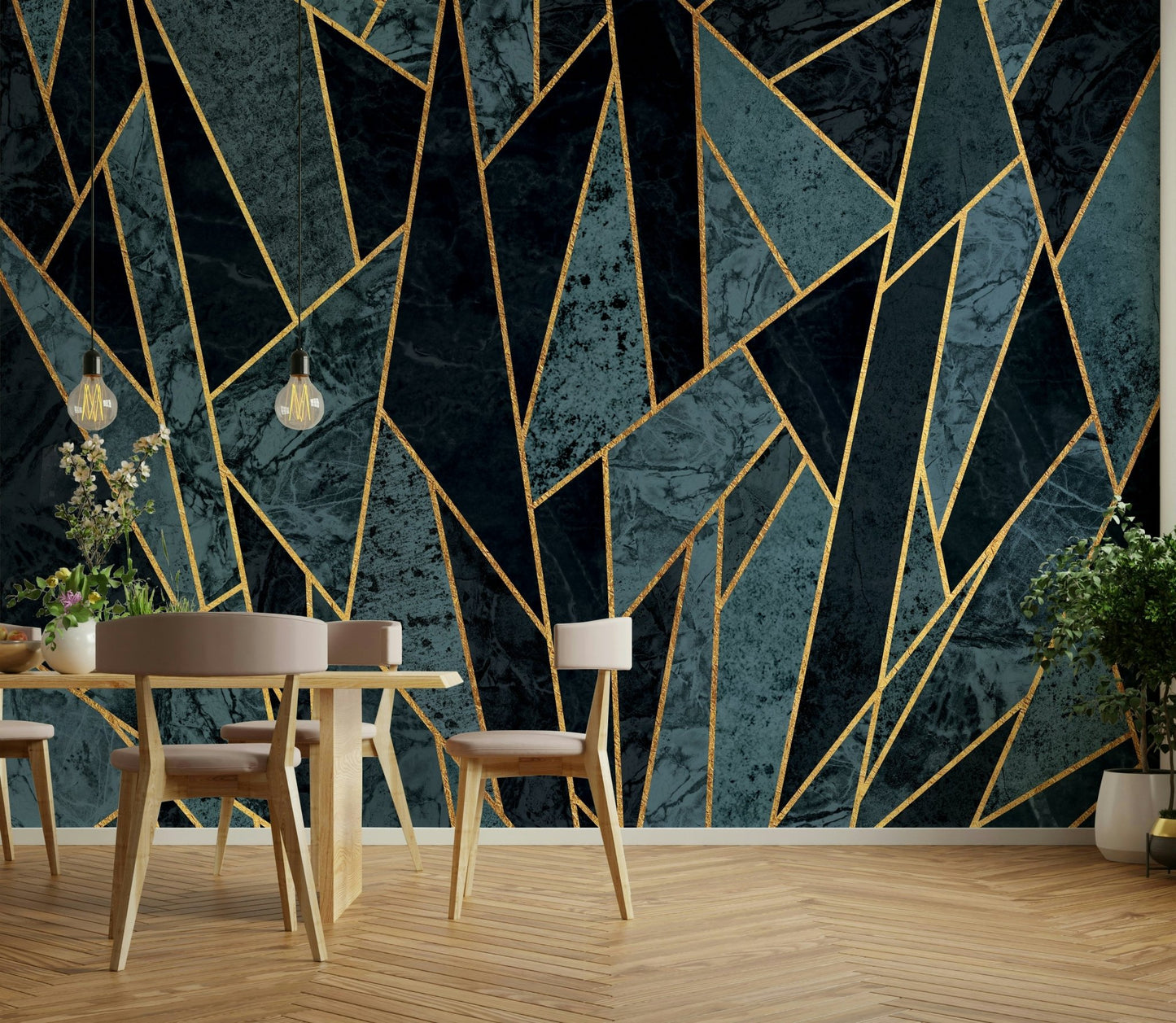 Cracked ice wallpaper mural creating a striking winter effect

