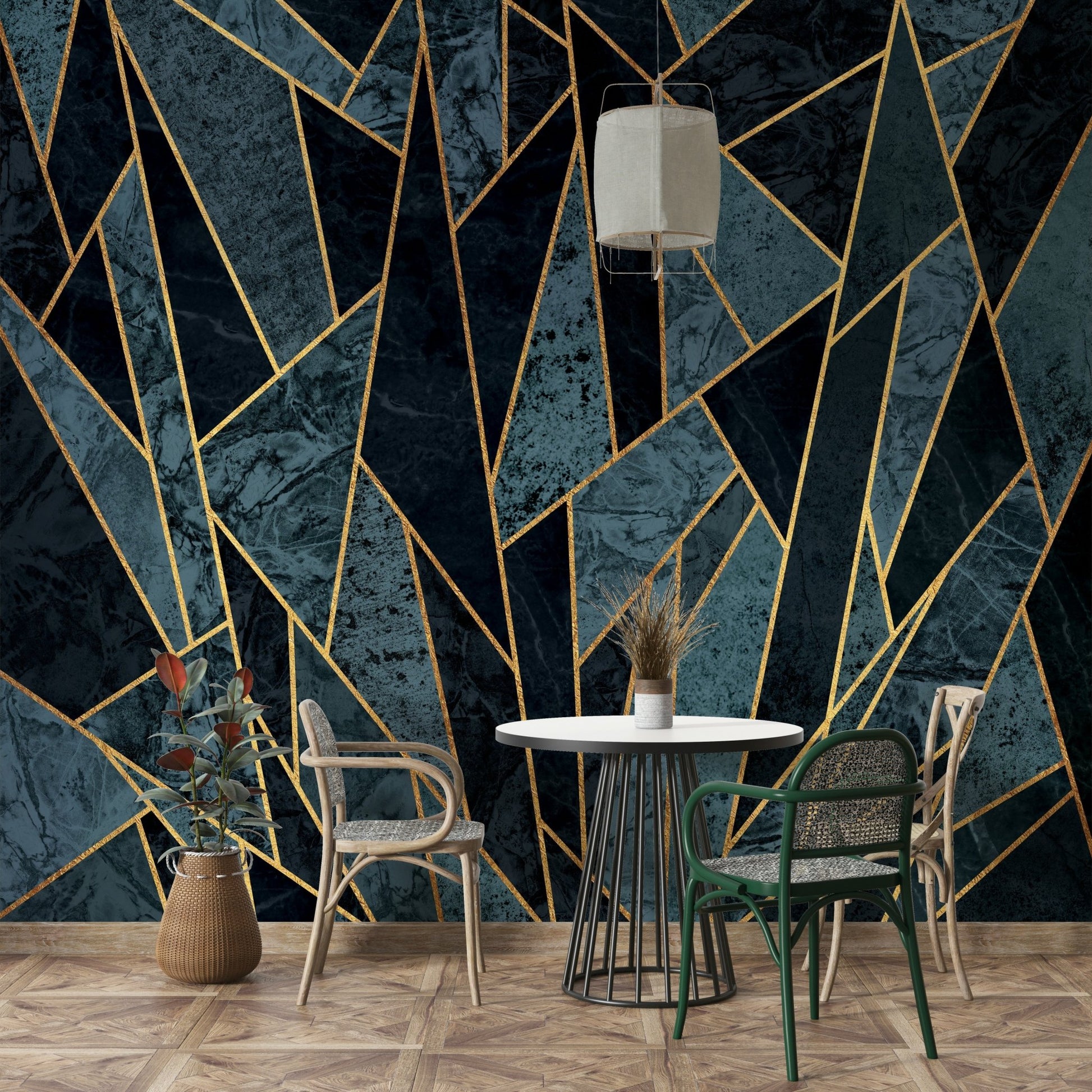 Icy Nordic landscape mural with cool blue and white tones

