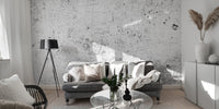 Abstract white scratch wallpaper featuring a weathered plaster texture.