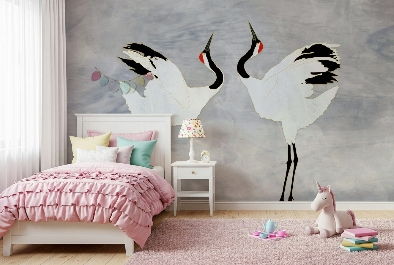 Dancing Cranes Wall Mural