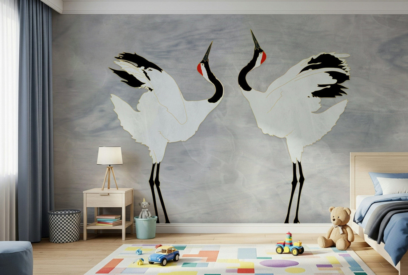 Dancing Cranes Wall Mural