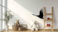 A peaceful Asian-inspired mural on decorative wallpaper.

