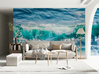 Teal ocean wave wallpaper for walls churning white foam