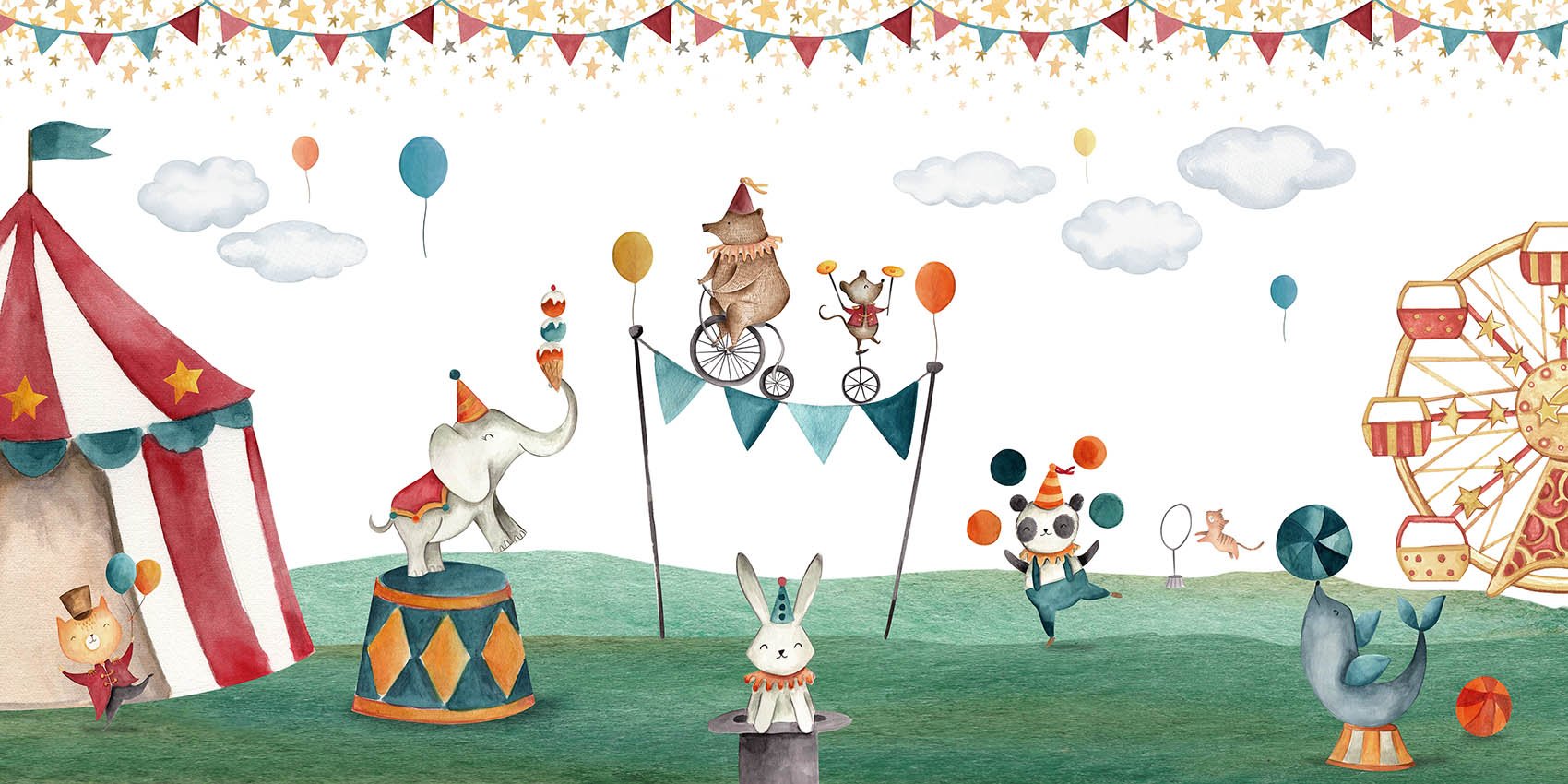 Crazy Circus Watercolour Bear Wallpaper Mural
