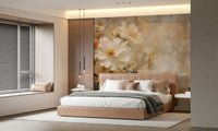 An artistic delicate bloom mural on minimalist wallpaper.

