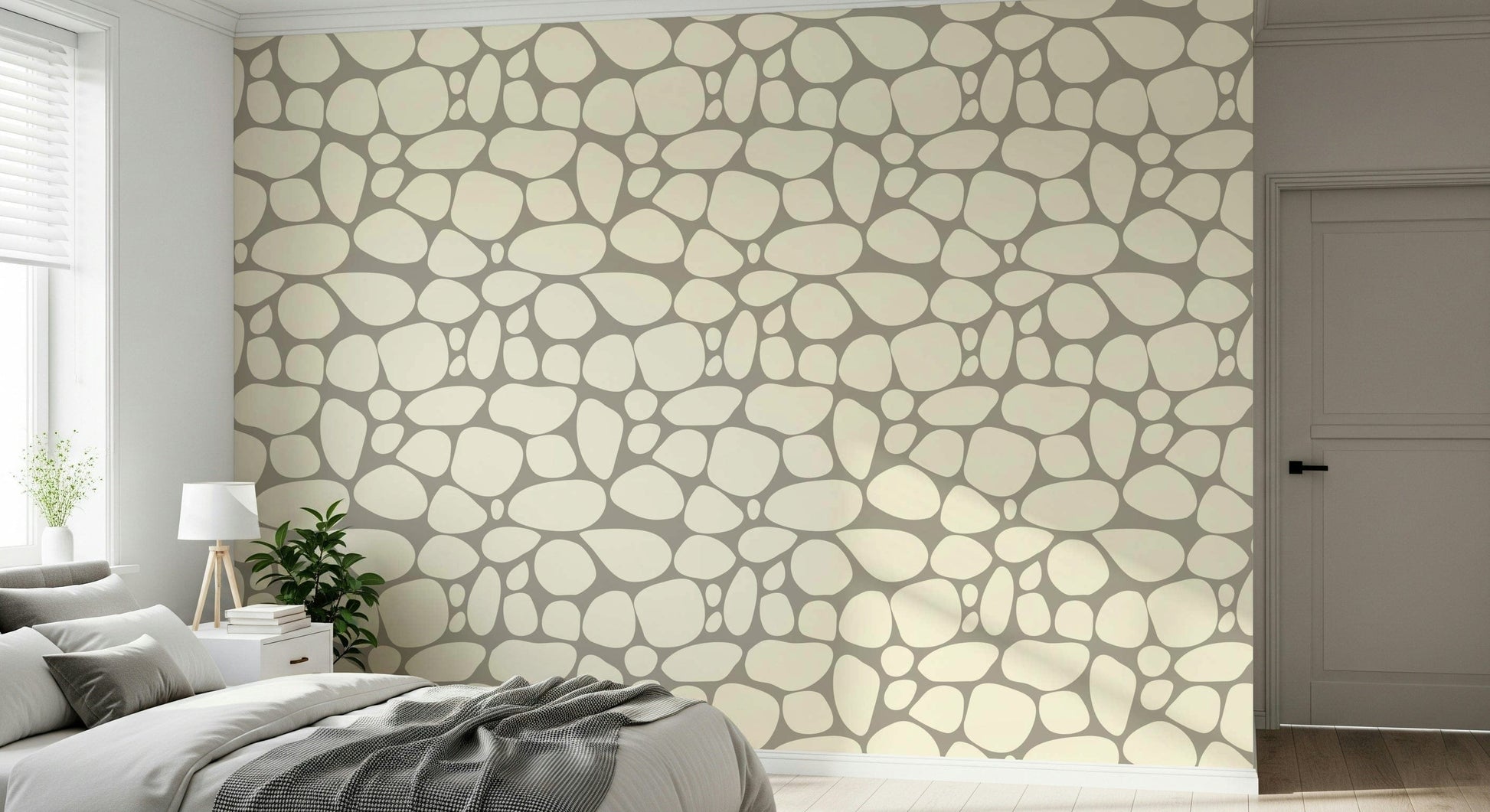 Elegant Pebble Beach wallpaper large abstract rounded stones decor.