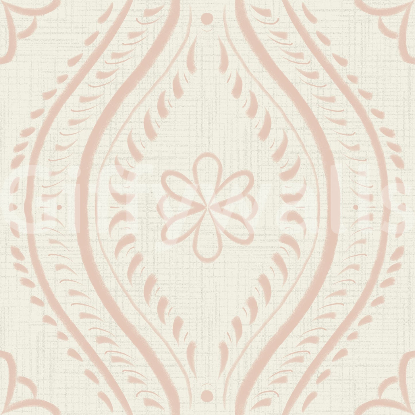 Sunlit space with soft neutral damask wallpaper

