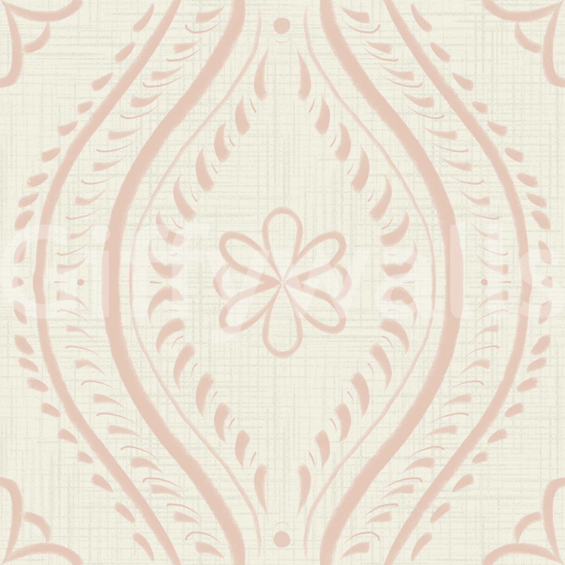 Sunlit space with soft neutral damask wallpaper

