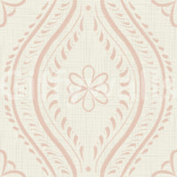 Sunlit space with soft neutral damask wallpaper

