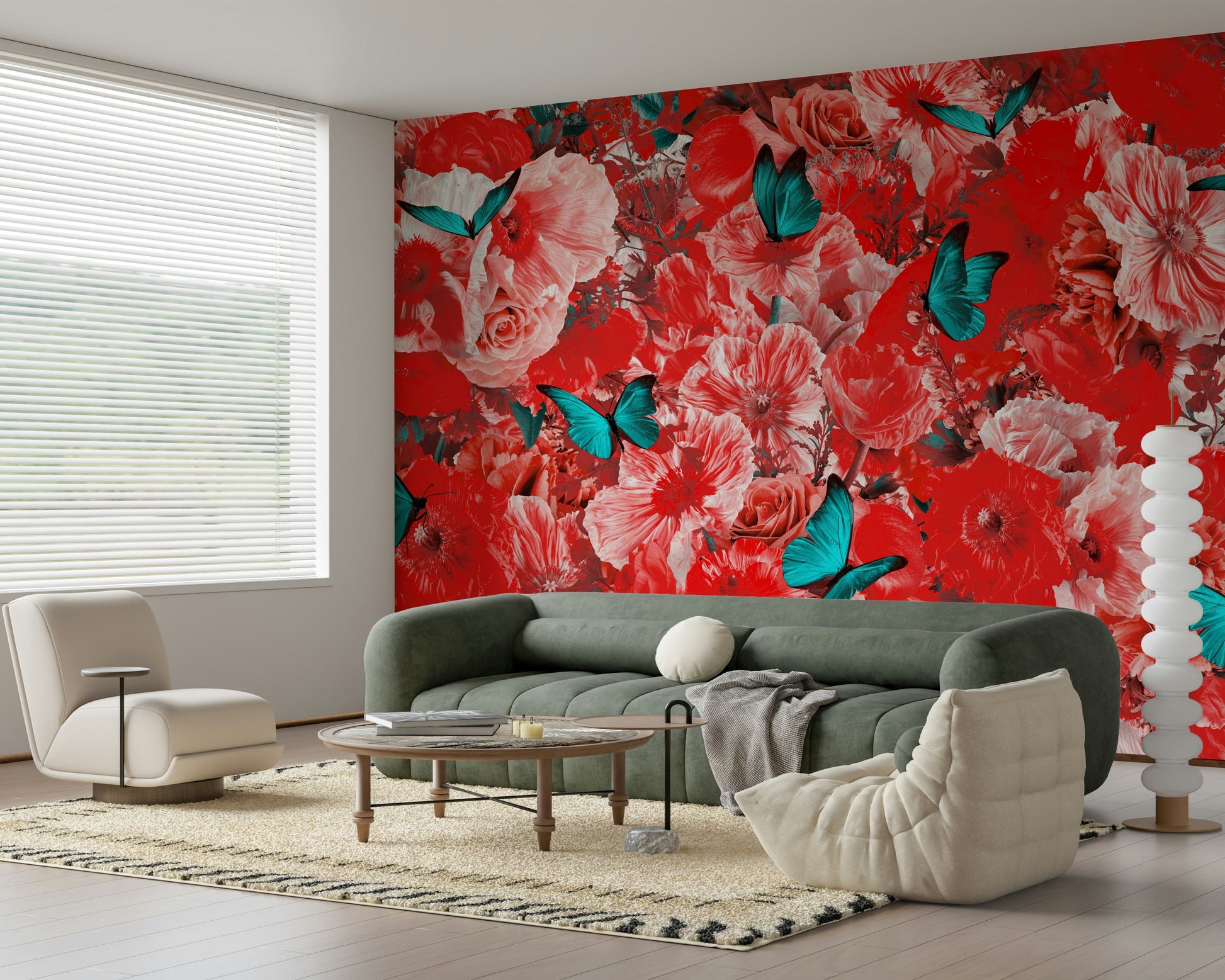 A beautiful modern art wall mural of delicate flowers.

