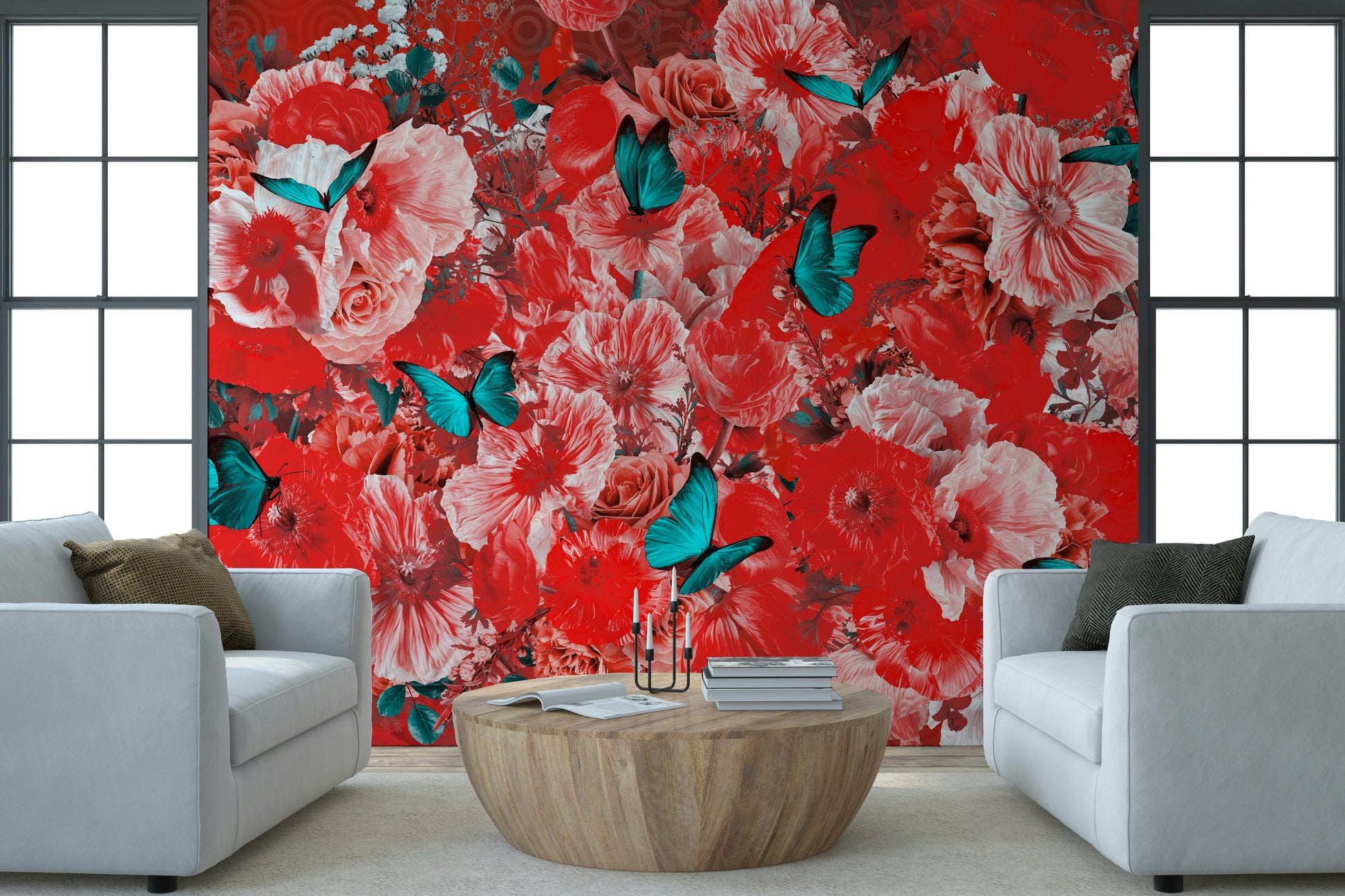 A serene dark flower wall mural for dramatic decor.

