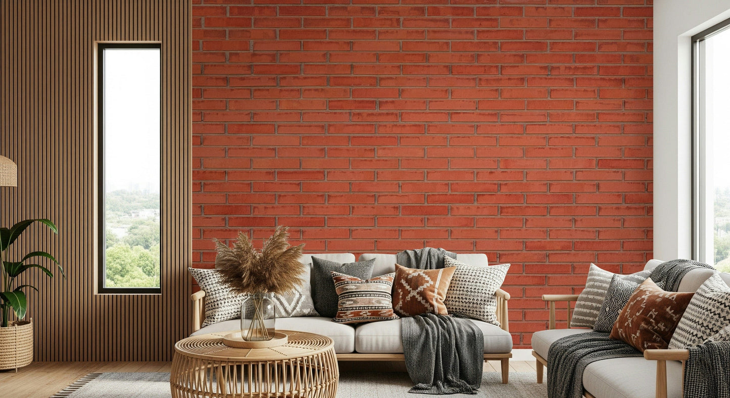 A peaceful crimson brick mural on decorative wallpaper.


