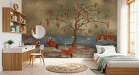 A serene lotus lake wall mural brings nature into a quiet Study and bedroom.
