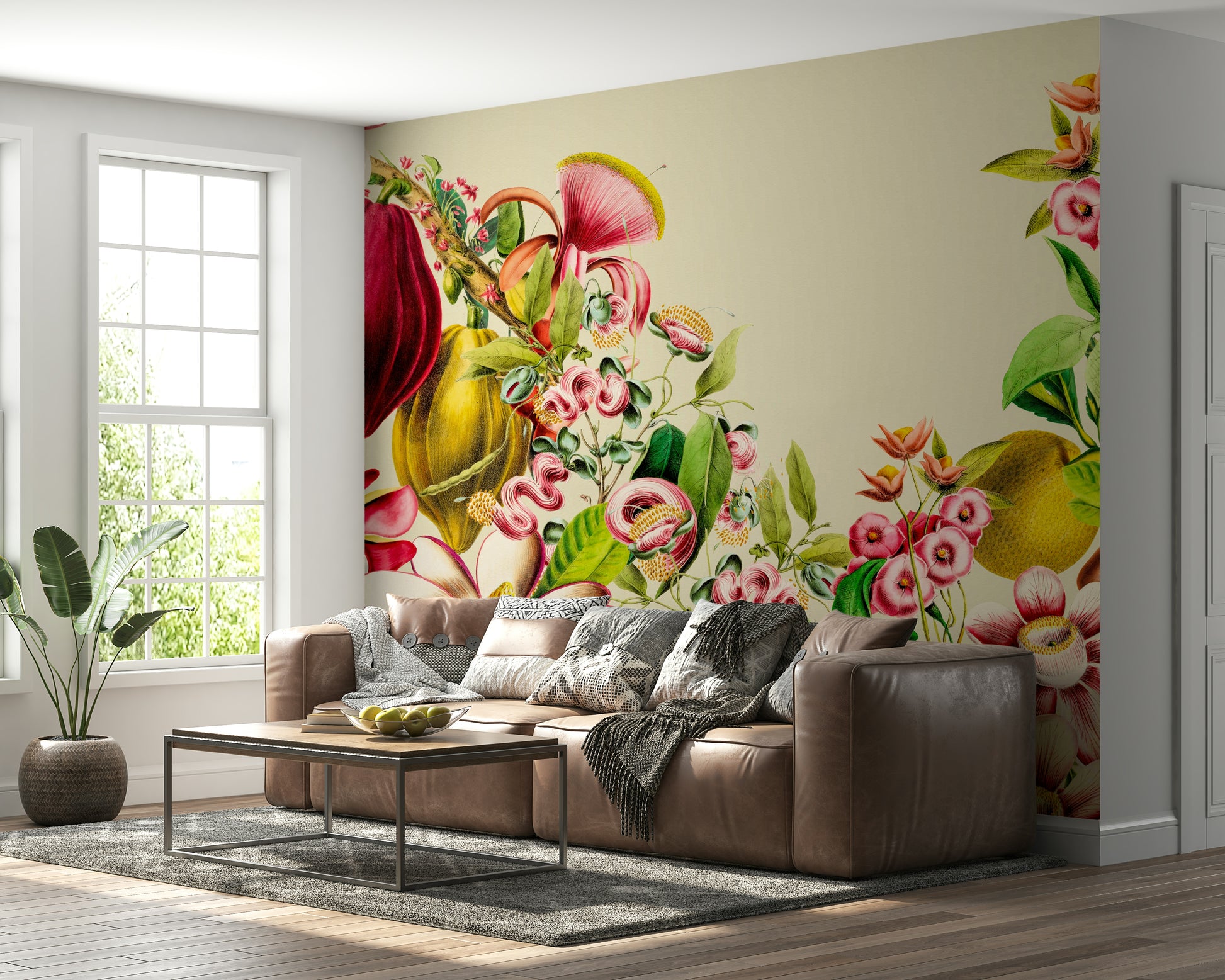 Timeless vintage botanical wallpaper mural for serene interiors

