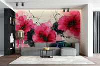 Dramatic floral mural wallpaper design

