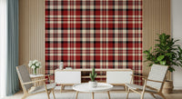 Crimson Plaid wallpaper featuring rich, vibrant plaid patterns for cozy interiors.