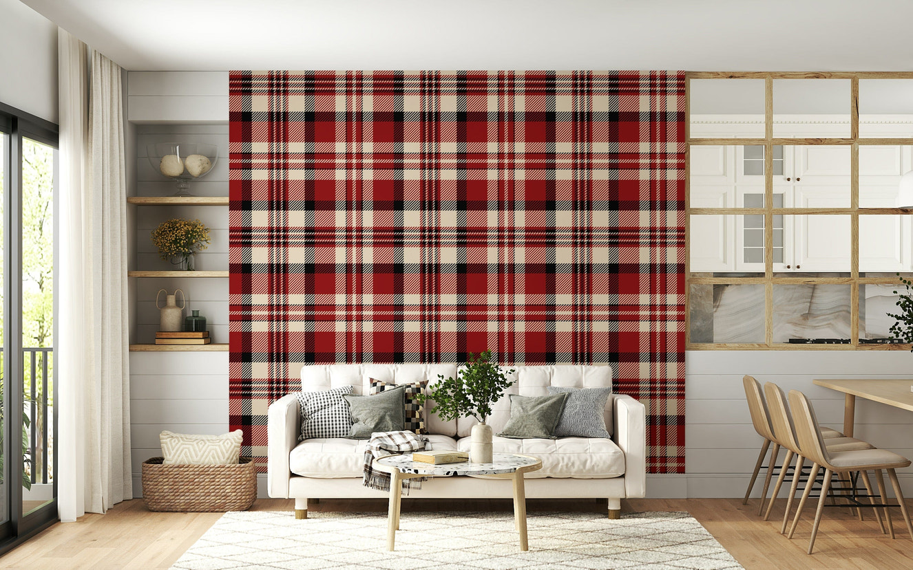 Crimson Plaid wallpaper with classic red and deep crimson check pattern for stylish walls.