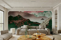 Sophisticated red and charcoal wallpaper for a modern flat renovation.