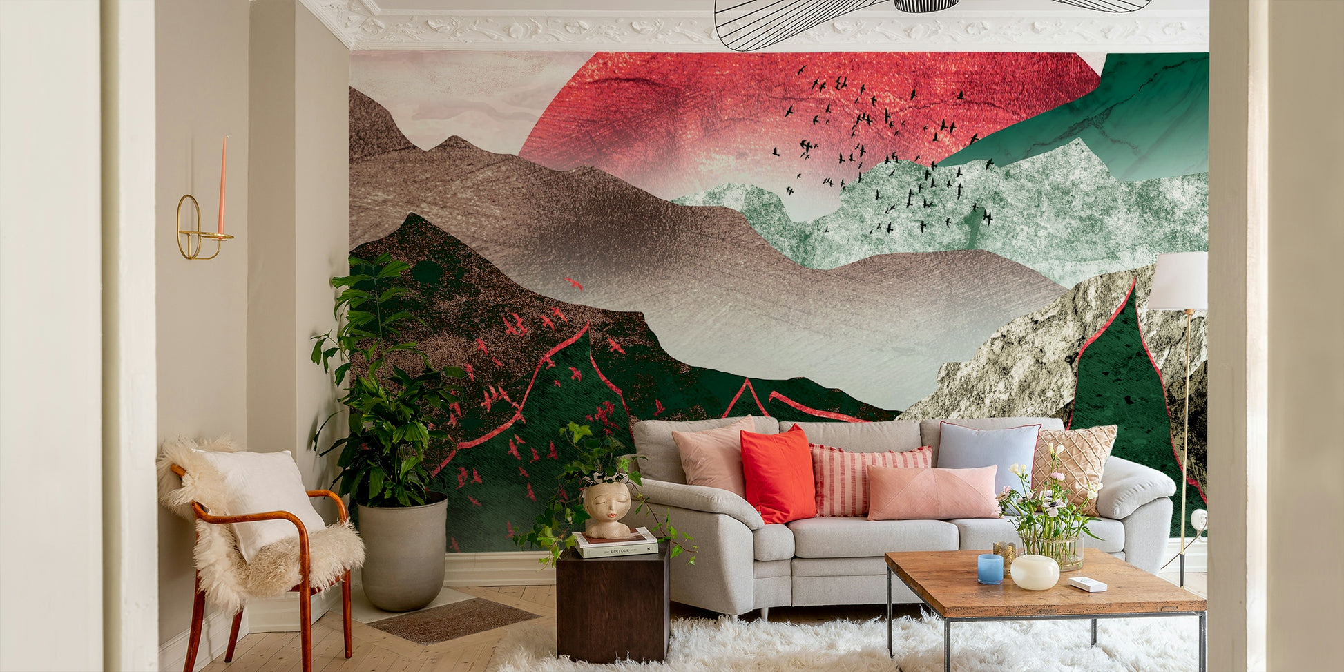 Stylish home décor solution featuring a red sunset landscape for a guest bedroom.
