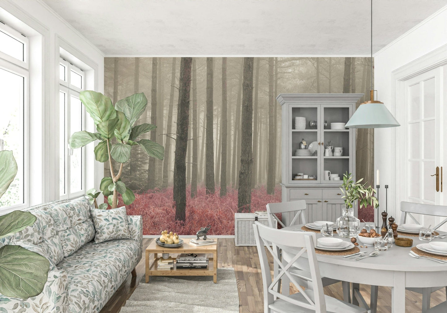 Crimson Whisper Woods rustic woods wallpaper decoration.