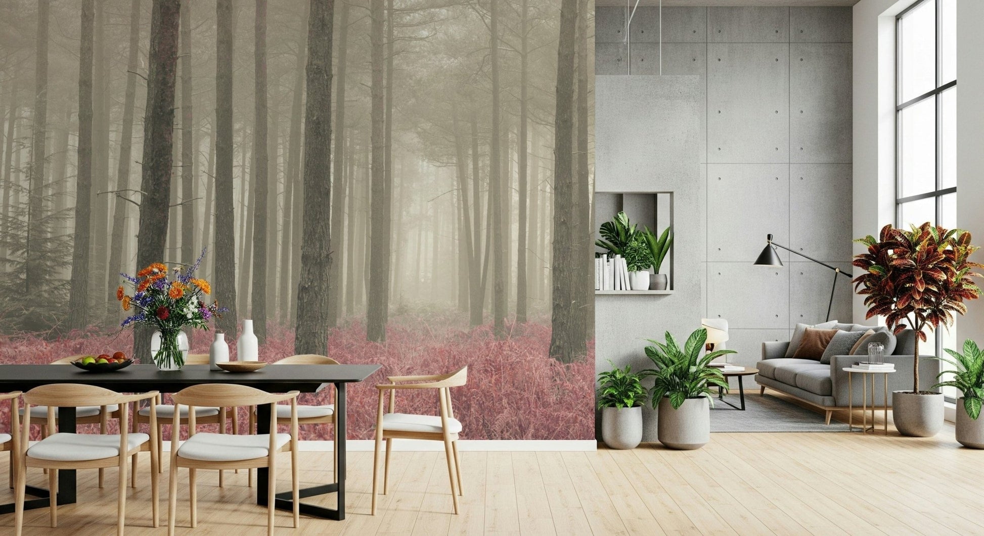 Deep forest look Crimson Whisper Woods wallpaper.