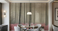 Pink ferns trees Crimson Whisper Woods mural application.