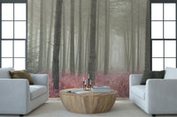 Enchanted Crimson Whisper Woods pine grove covering surface.