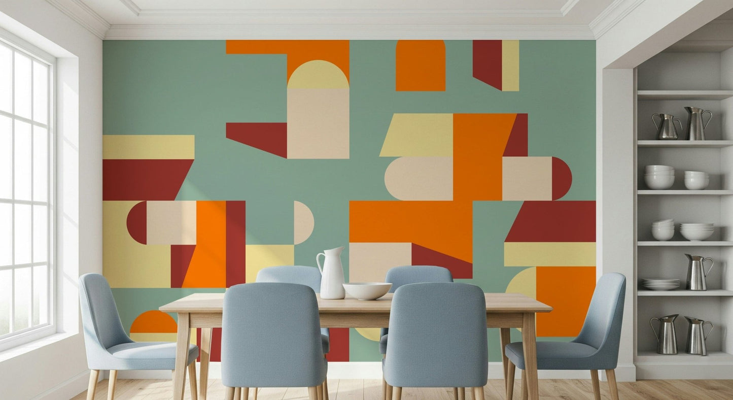 Modern home décor wall mural with geometric abstraction and a calming balance of colors.