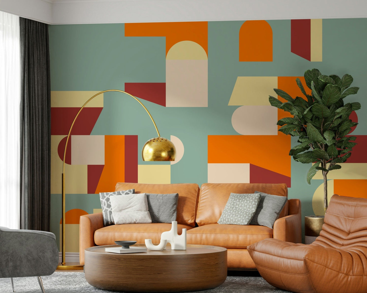 Crisp Air and Warmth design mural showcasing a blend of geometric patterns in earthy and airy tones.
