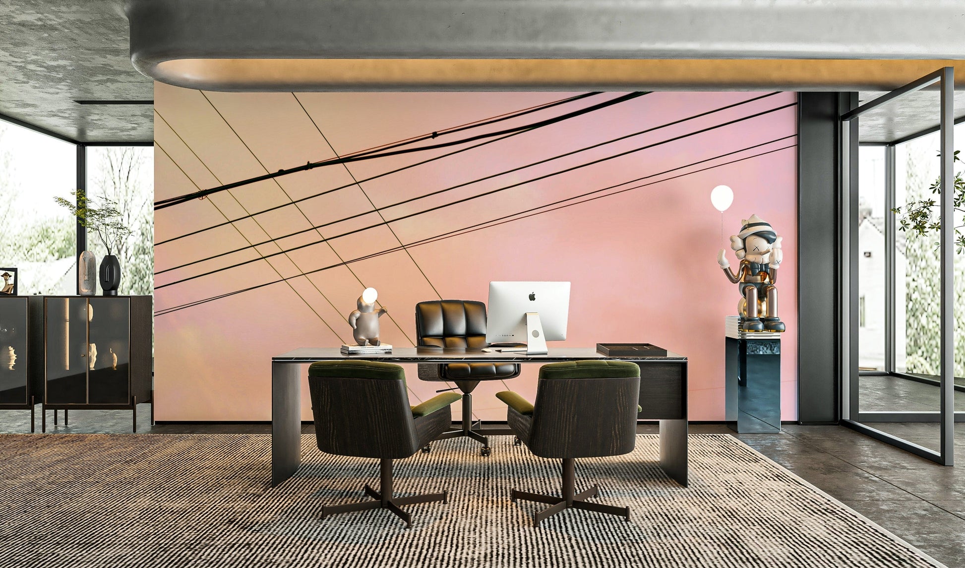 A graceful subtle pattern wall mural in cool, natural tones.

