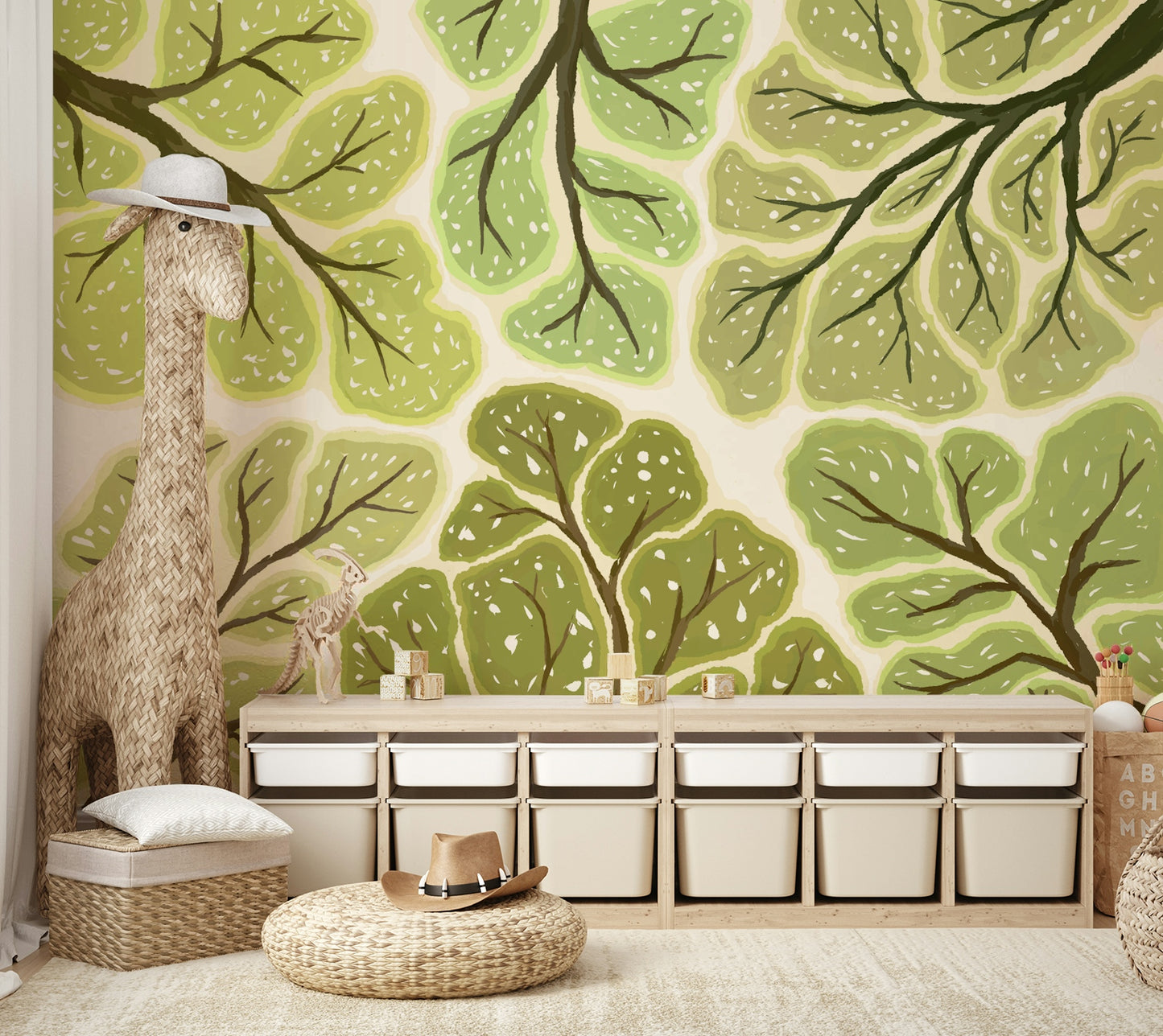 Forest ceiling view mural with natural spacing effect

