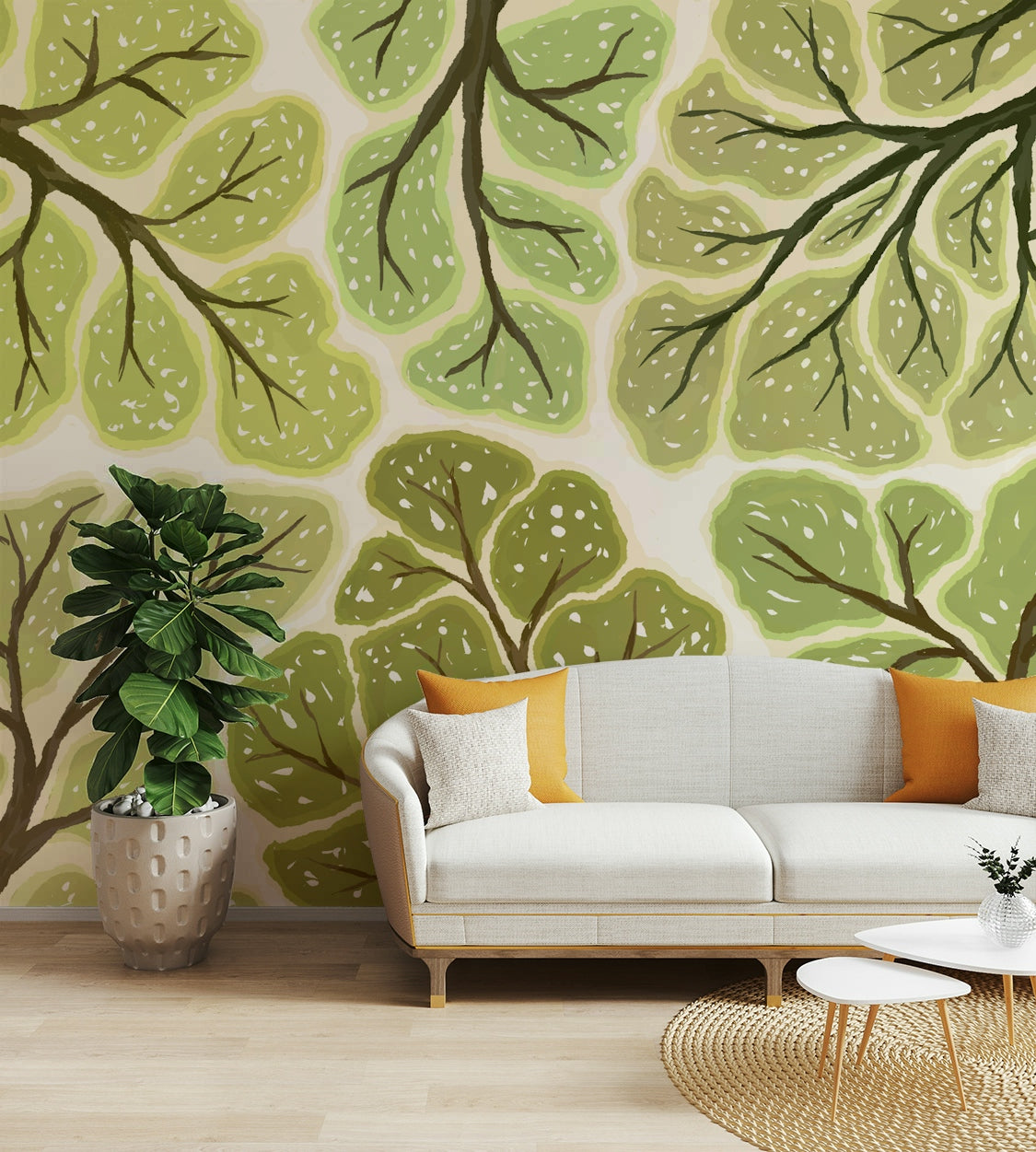 Overhead forest mural with crown shyness pattern

