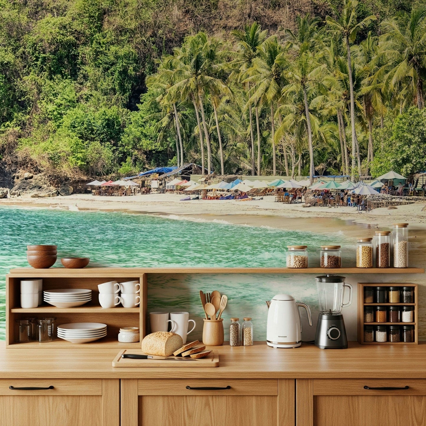 Crystal Bay peel and stick wallpaper showing exotic beach.