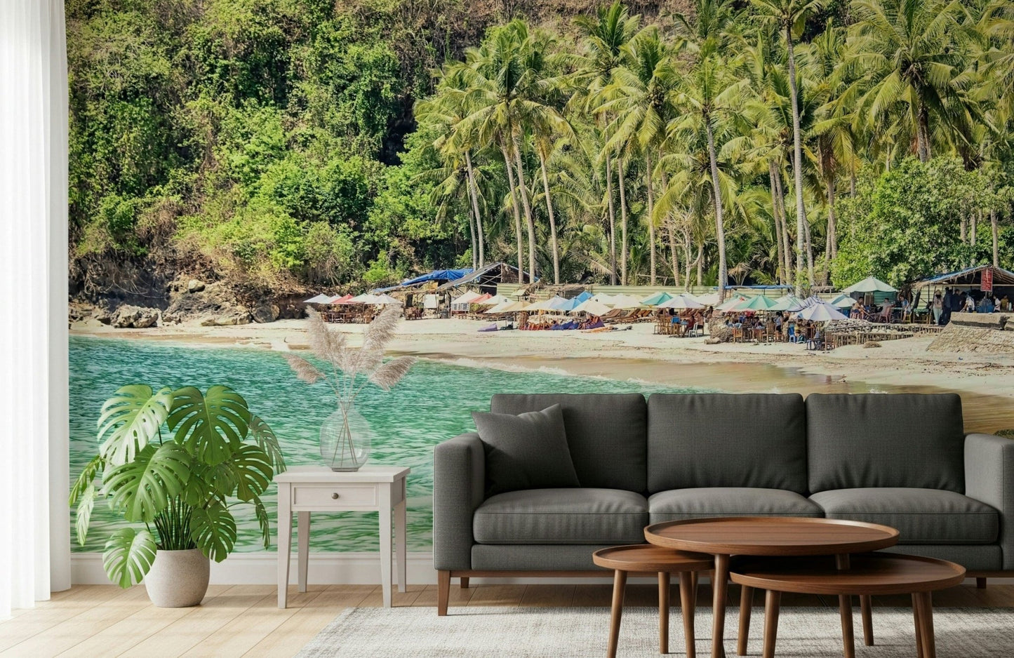 Crystal Bay seaside cove wallpaper for walls featuring palms.