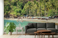 Crystal Bay seaside cove wallpaper for walls featuring palms.
