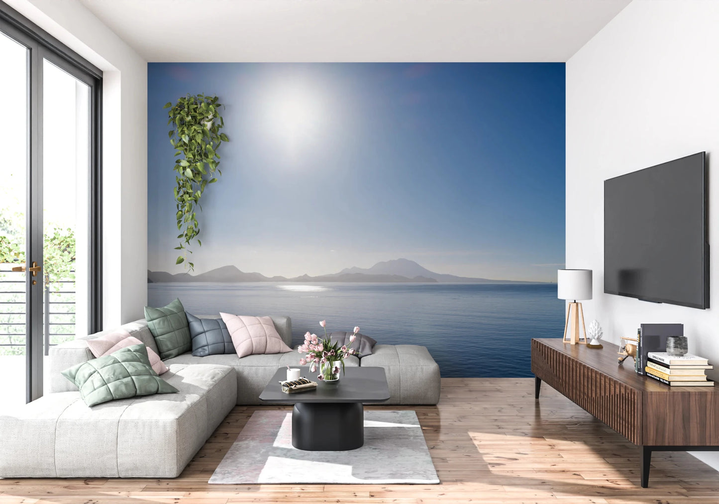 Living room Serene watercolor aesthetic of the Crystal Blue Morning wall decor