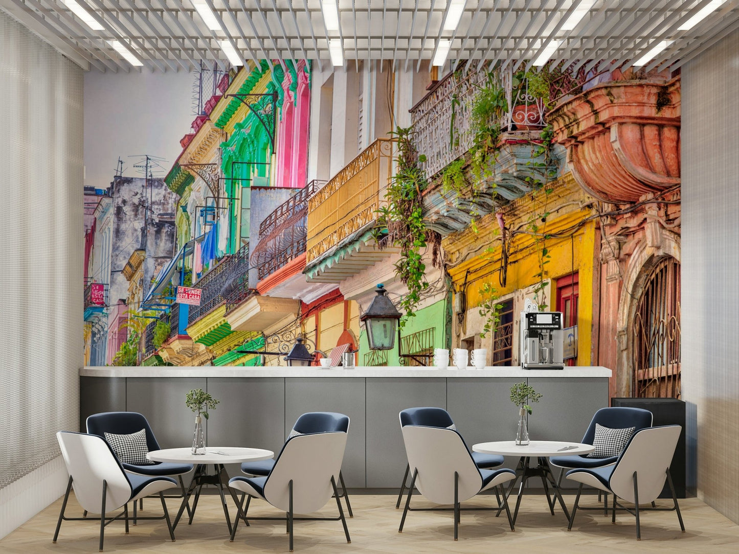 The mural gives a feeling of being in a vibrant city.

