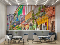 The mural gives a feeling of being in a vibrant city.

