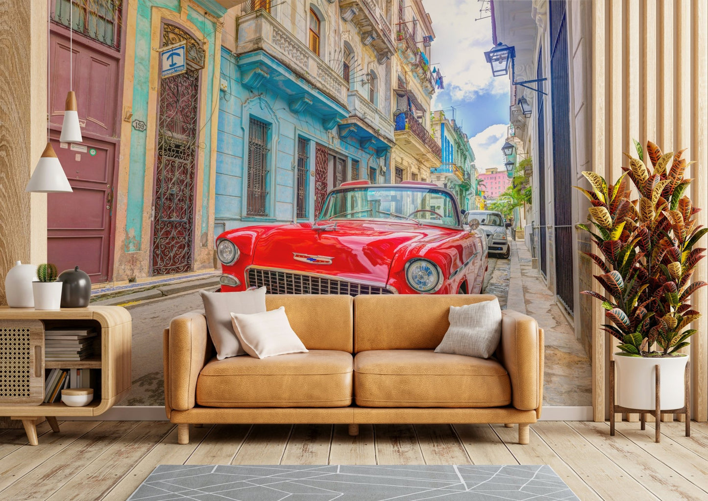 Cuban cruise wall mural with lively tropical scenery

