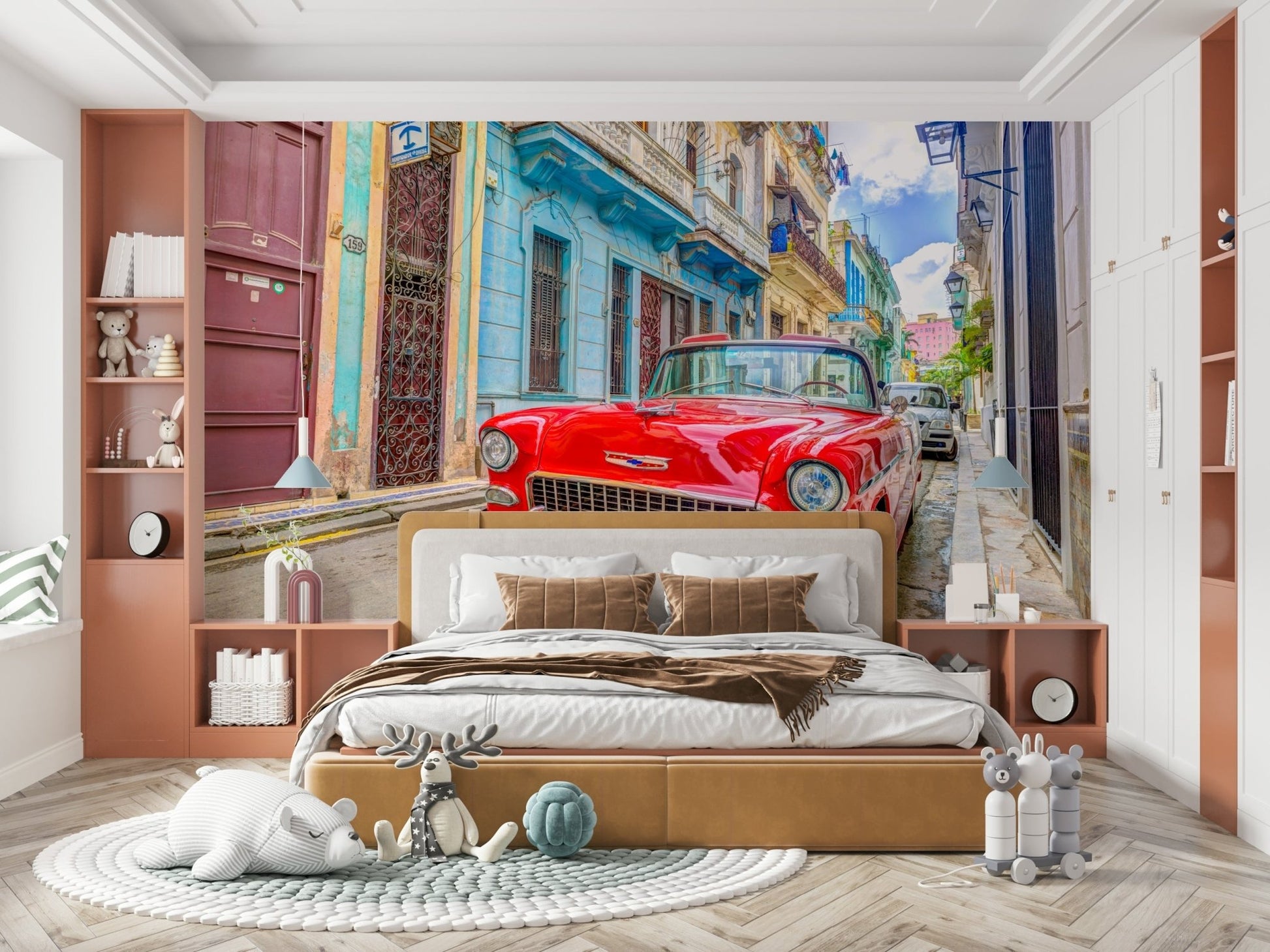 Relaxing Cuban cruise mural with ocean and sunset backdrop

