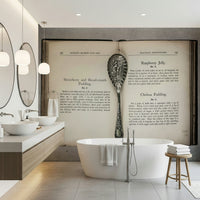 Nostalgic gastronomy Culinary Antiques wall mural with engraved utensil and text.
