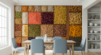 Unique kitchen wallpaper for walls featuring assorted food items, Culinary Canvas.