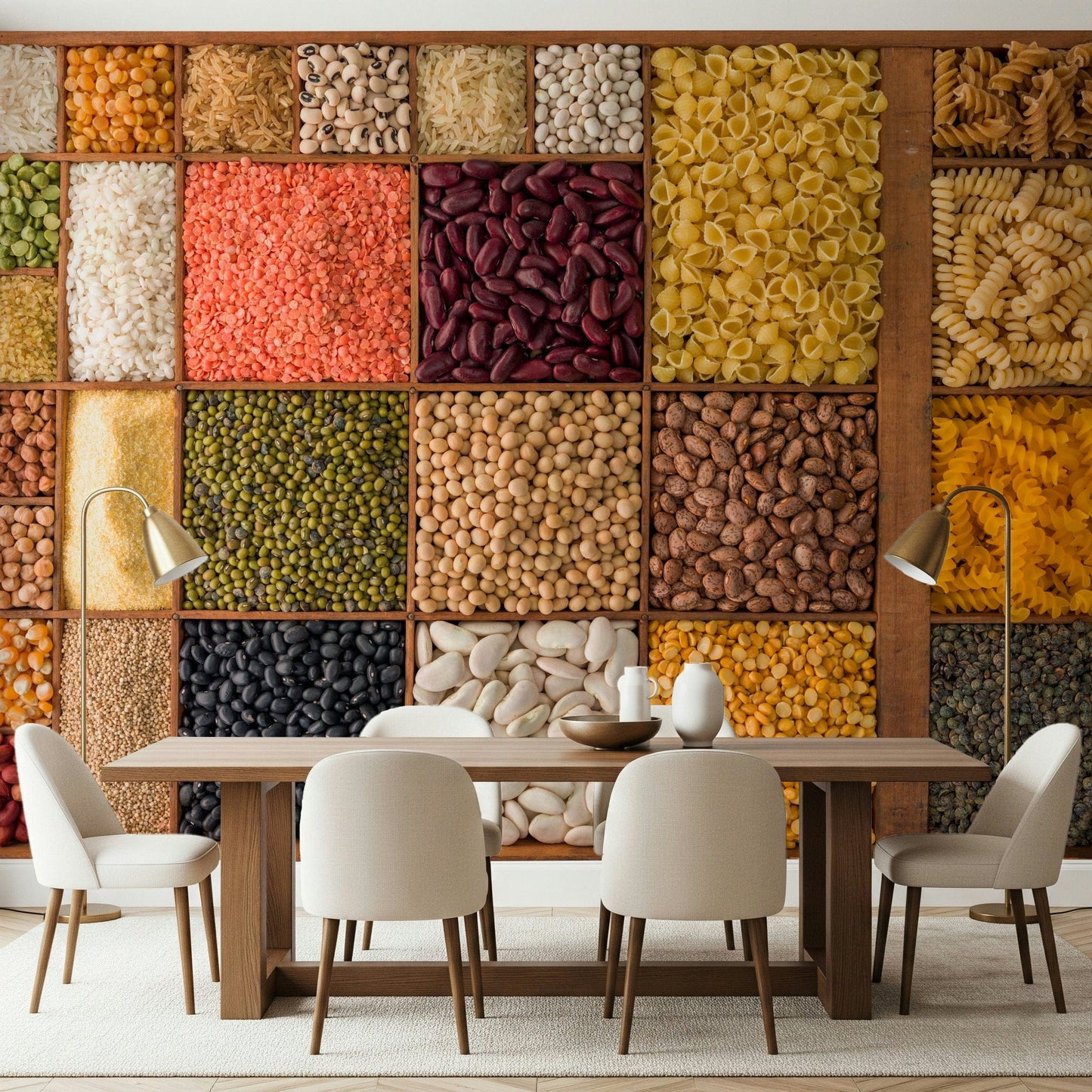 Textured, compartmentalized dried food art for Culinary Canvas walls.
