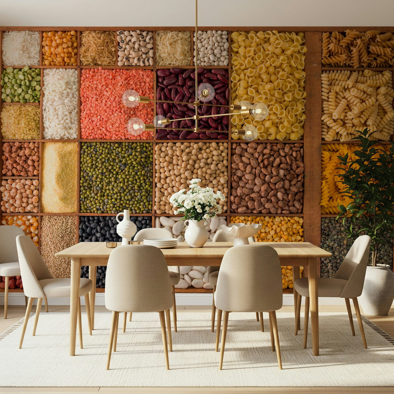 Culinary Canvas wallpaper showing grains, beans, and pasta sections.